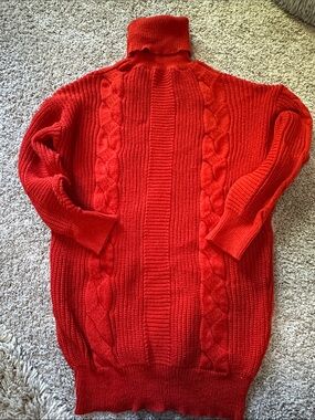 SHEIN Red Cable Knit Turtleneck Sweater Dress